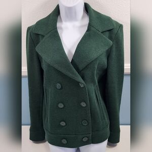 Cabi Love Carol Sz M Hunter Green Women's Peacoat Jacket Buttons‎ Stretch Cotton